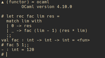 Faktorial REPL OCaml